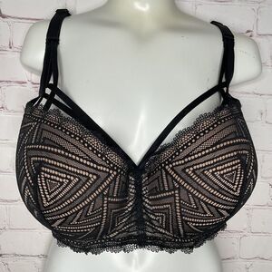 NWOT Adore Me Women's Black/Tan Underwire Lace Full Coverage Bra Size 38DDD